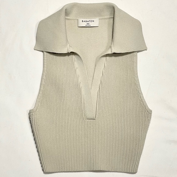 Aritzia | Babaton Sculpt Knit Polo Cropped Beige Size 2XS - Picture 3 of 9